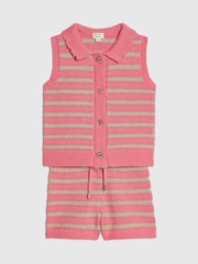 River Island Pink Stripe Button Waistcoat & Short Set - Image 3 of 5