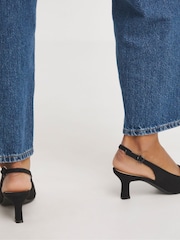 JD Williams Black Flexi Sole Kitten Heel Slingback Shoes In Extra Wide Fit - Image 2 of 4