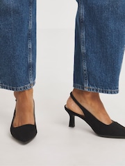 JD Williams Black Flexi Sole Kitten Heel Slingback Shoes In Extra Wide Fit - Image 3 of 4