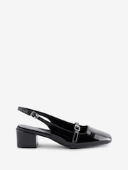 JD Williams Black Slingback Mary Jane Block Heel Court Shoes in Wide Fit - Image 4 of 4