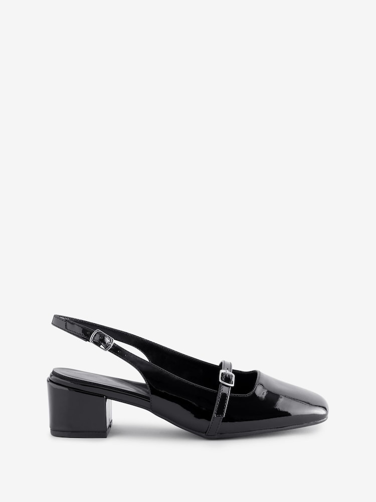 JD Williams Black Slingback Mary Jane Block Heel Court Shoes in Wide Fit - Image 4 of 4