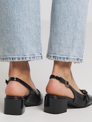 JD Williams Black Slingback Mary Jane Block Heel Court Shoes in Extra Wide Fit - Image 2 of 4