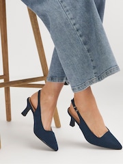 JD Williams Blue Flexi Sole Kitten Heel Slingback Shoes In Extra Wide Fit - Image 1 of 4
