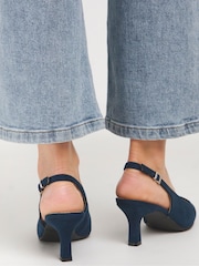 JD Williams Blue Flexi Sole Kitten Heel Slingback Shoes In Extra Wide Fit - Image 2 of 4