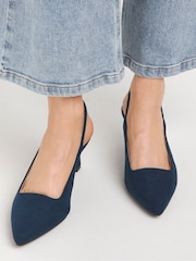 JD Williams Blue Flexi Sole Kitten Heel Slingback Shoes In Extra Wide Fit - Image 3 of 4
