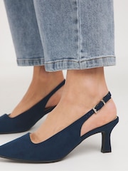 JD Williams Blue Flexi Sole Kitten Heel Slingback Shoes In Extra Wide Fit - Image 4 of 4