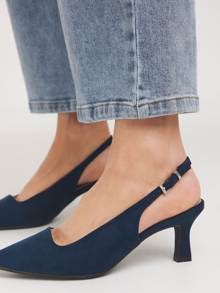 JD Williams Blue Flexi Sole Kitten Heel Slingback Shoes In Extra Wide Fit - Image 4 of 4