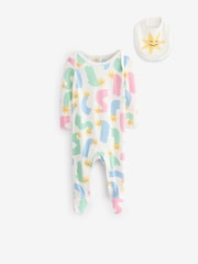 Stella McCartney Kids Cream Multicolour Abstract Star Print Sleepsuit & Bib Set - Image 1 of 9