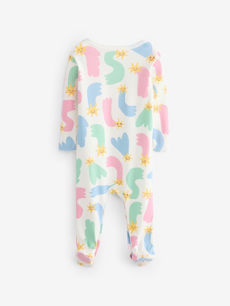 Stella McCartney Kids Cream Multicolour Abstract Star Print Sleepsuit & Bib Set - Image 2 of 9