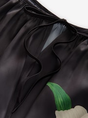 Multi Floral Print Kew Collection Satin Tie Back Top - Image 5 of 6