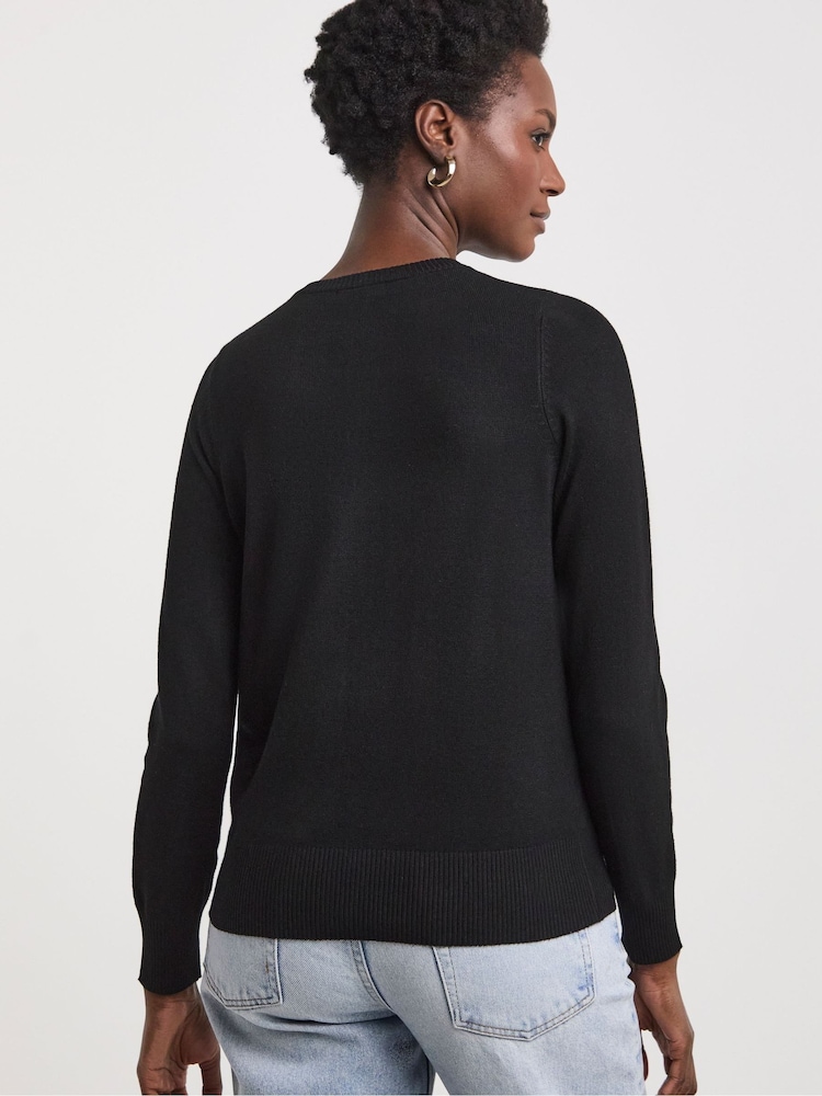 JD Williams Black Crew Neck Cardigan - Image 2 of 4