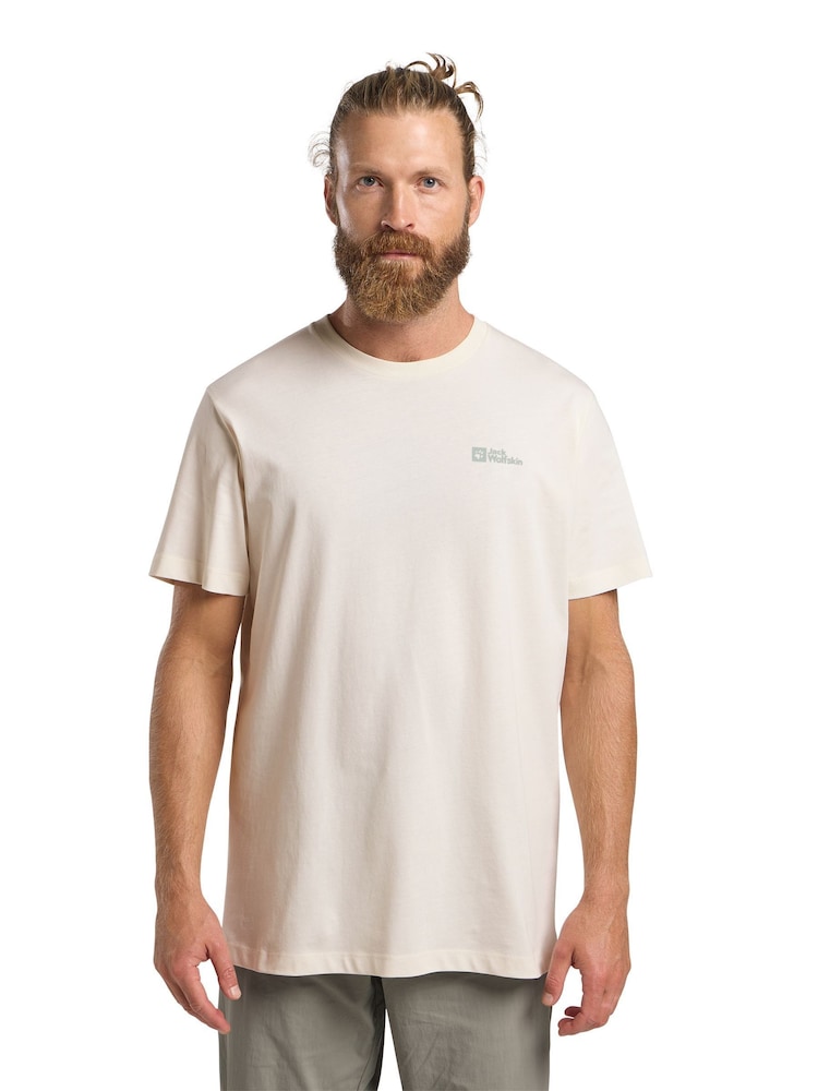 Jack Wolfskin Mens Essential 100% Cotton Cream T-Shirt - Image 1 of 5
