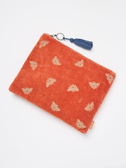 FatFace Orange Bee Embroidered Velvet 100% Cotton Pouch - Image 1 of 2