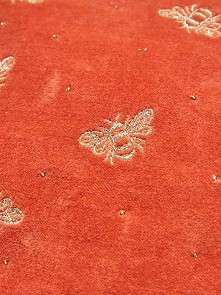 FatFace Orange Bee Embroidered Velvet 100% Cotton Pouch - Image 2 of 2