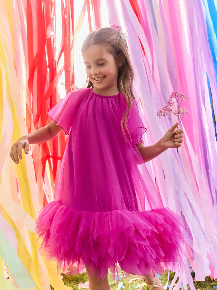 Pink Mesh Party Dress (3-16yrs) - Image 1 of 7