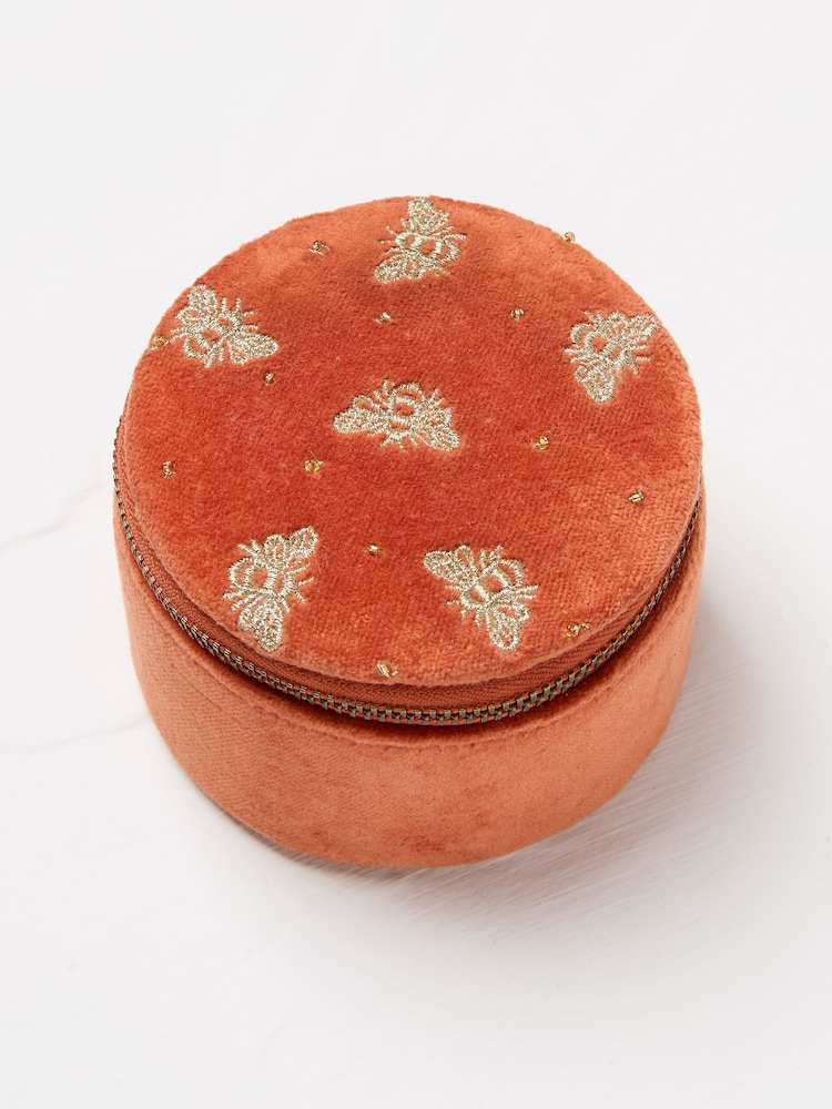 FatFace Orange Bee Embroidered Travel 100% Cotton Jewellery Box - Image 1 of 2
