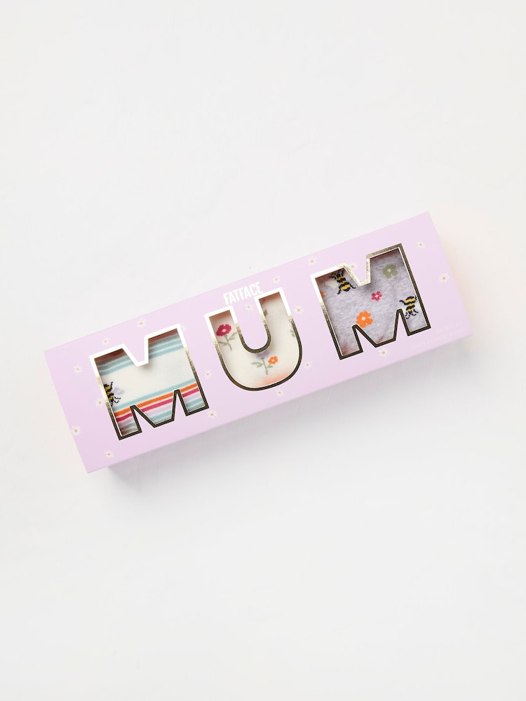 FatFace White 3 Pack of Socks in Mum Gift Box - Image 1 of 2