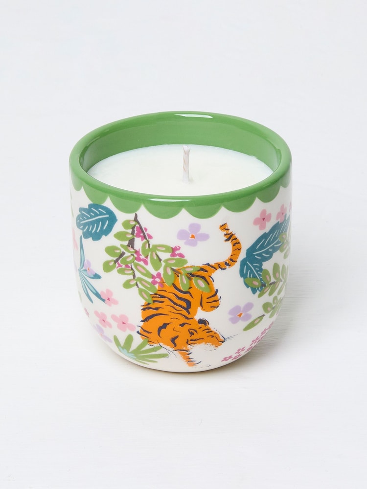 Green Multi Tiger Print Ceramic Candle - Image 1 of 2
