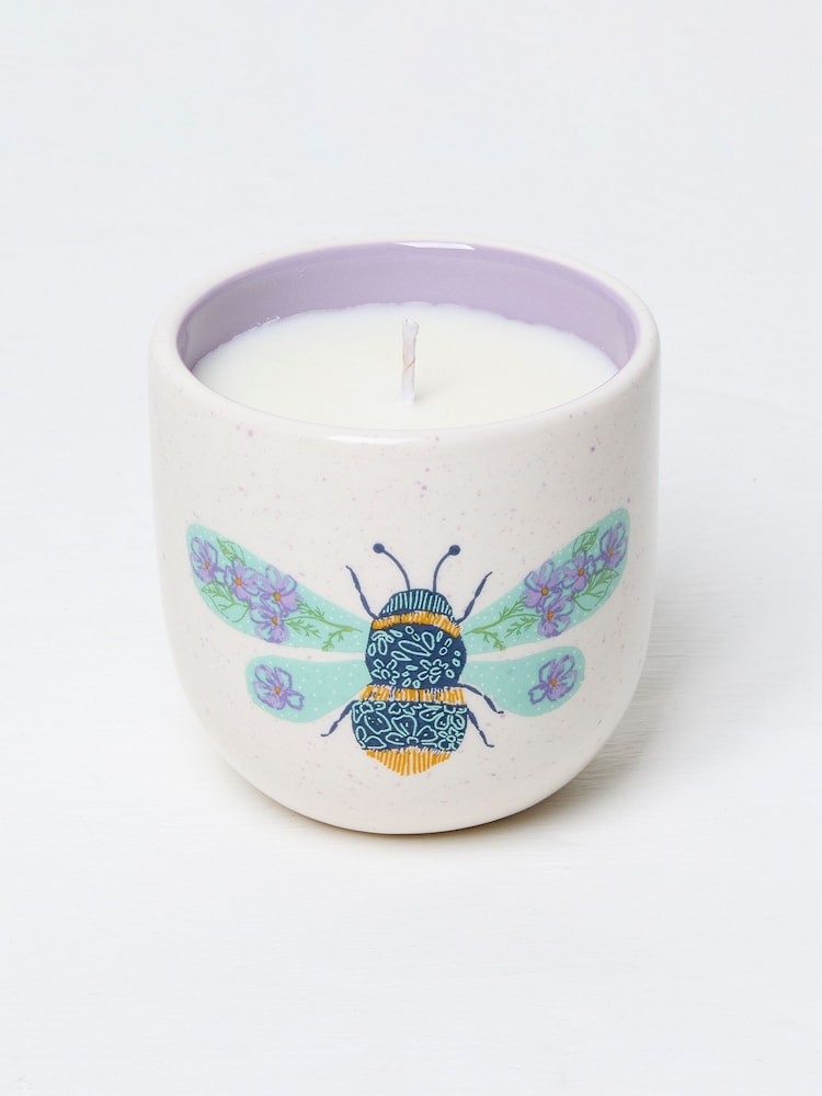 White Multi Bee Print Ceramic Candle - Image 1 of 2