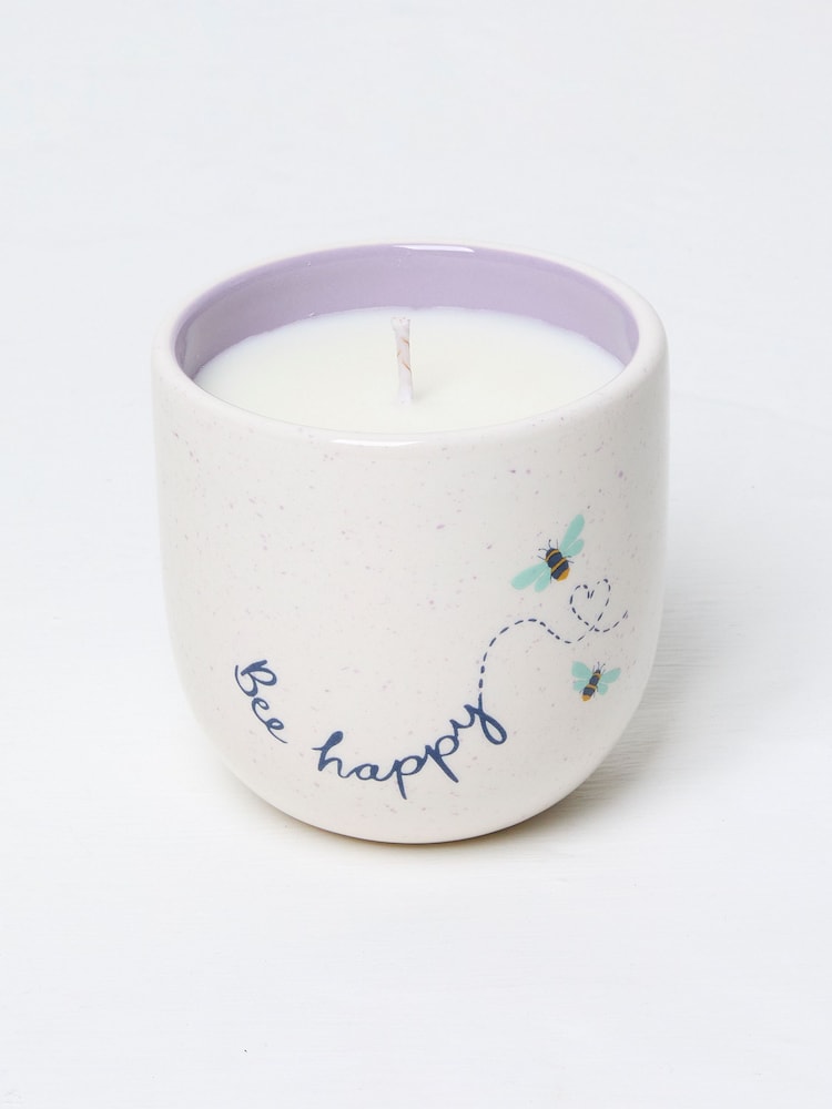White Multi Bee Print Ceramic Candle - Image 2 of 2