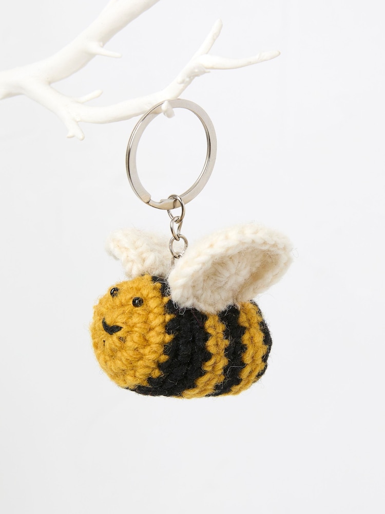 FatFace Yellow Crochet Bee Keyring - Image 1 of 2