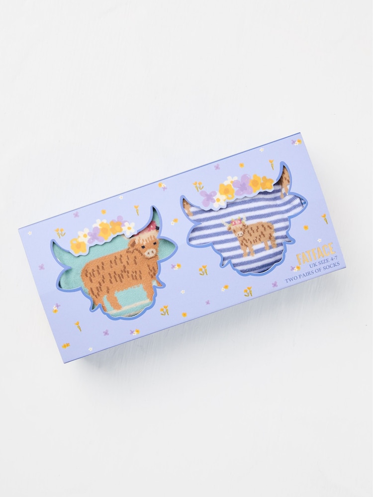2 Pairs Hetty Highland Cow Socks in a Box - Bild 1 von 2