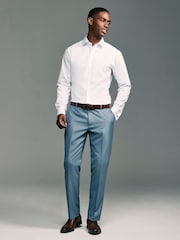 White Slim Fit Double Cuff Easy Care Textured Smart Shirt - Image 2 of 8