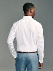 White Slim Fit Double Cuff Easy Care Textured Smart Shirt - Image 3 of 8