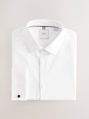 White Slim Fit Double Cuff Easy Care Textured Smart Shirt - Image 6 of 8