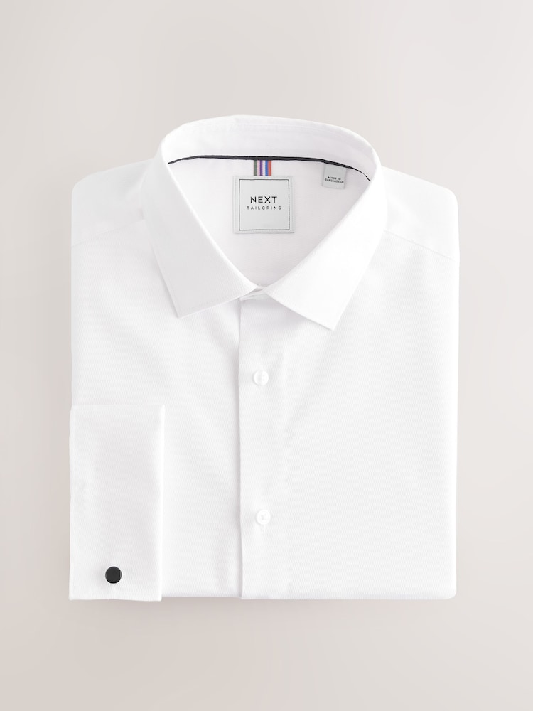 White Slim Fit Double Cuff Easy Care Textured Smart Shirt - Image 6 of 8