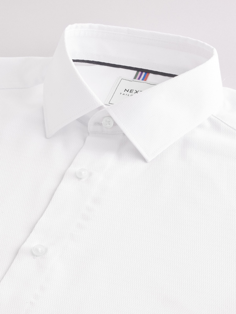 White Slim Fit Double Cuff Easy Care Textured Smart Shirt - Image 7 of 8