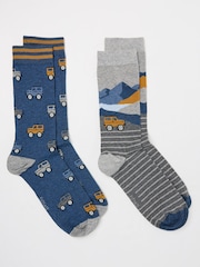 FatFace Blue 2 Pairs of Off Roader Socks in a Box - Image 1 of 2