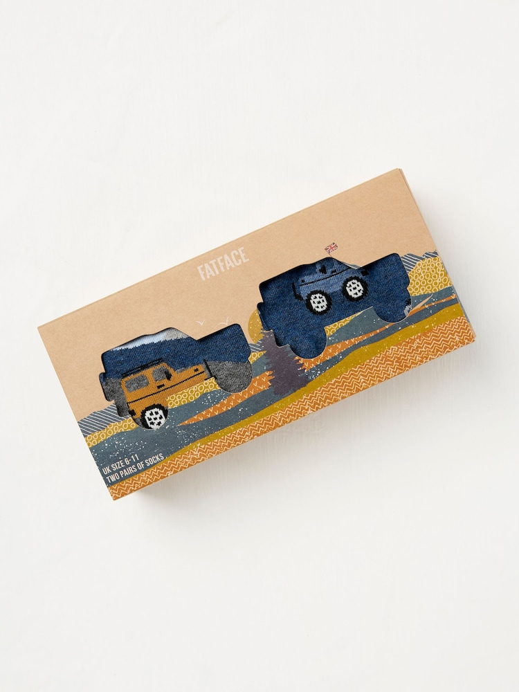 FatFace Blue 2 Pairs of Off Roader Socks in a Box - Image 2 of 2