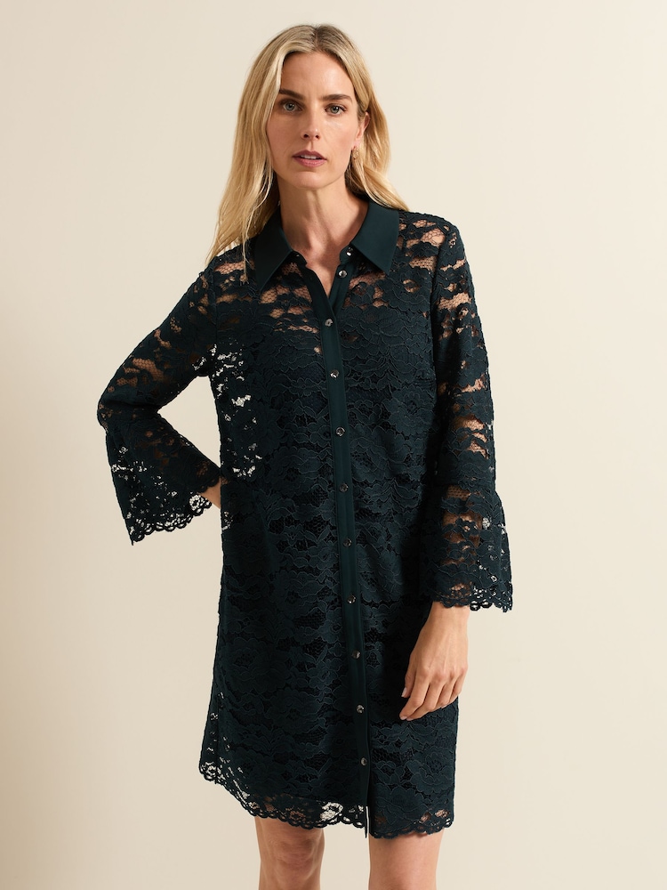 Phase Eight Blue Rojina Teal Lace Shirt Dress - Image 1 of 6