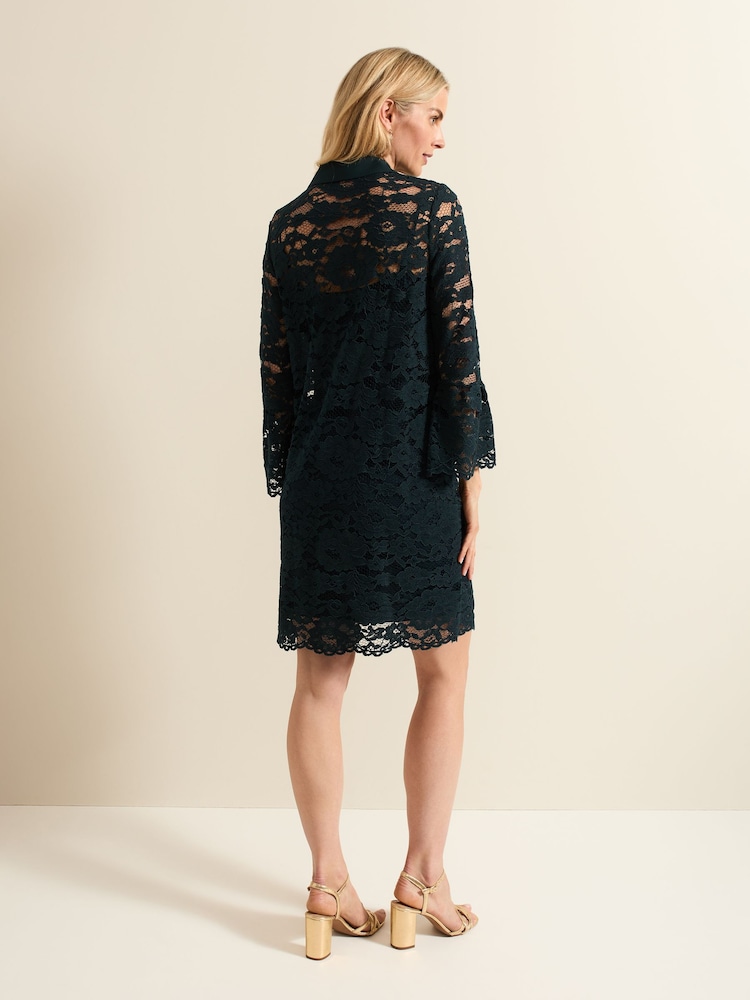 Phase Eight Blue Rojina Teal Lace Shirt Dress - Image 2 of 6