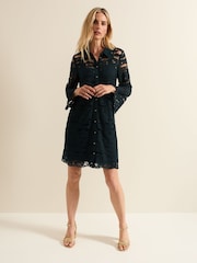 Phase Eight Blue Rojina Teal Lace Shirt Dress - Image 3 of 6