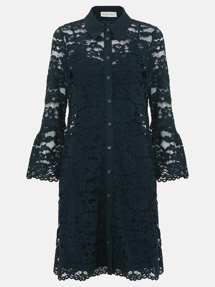 Phase Eight Blue Rojina Teal Lace Shirt Dress - Image 6 of 6