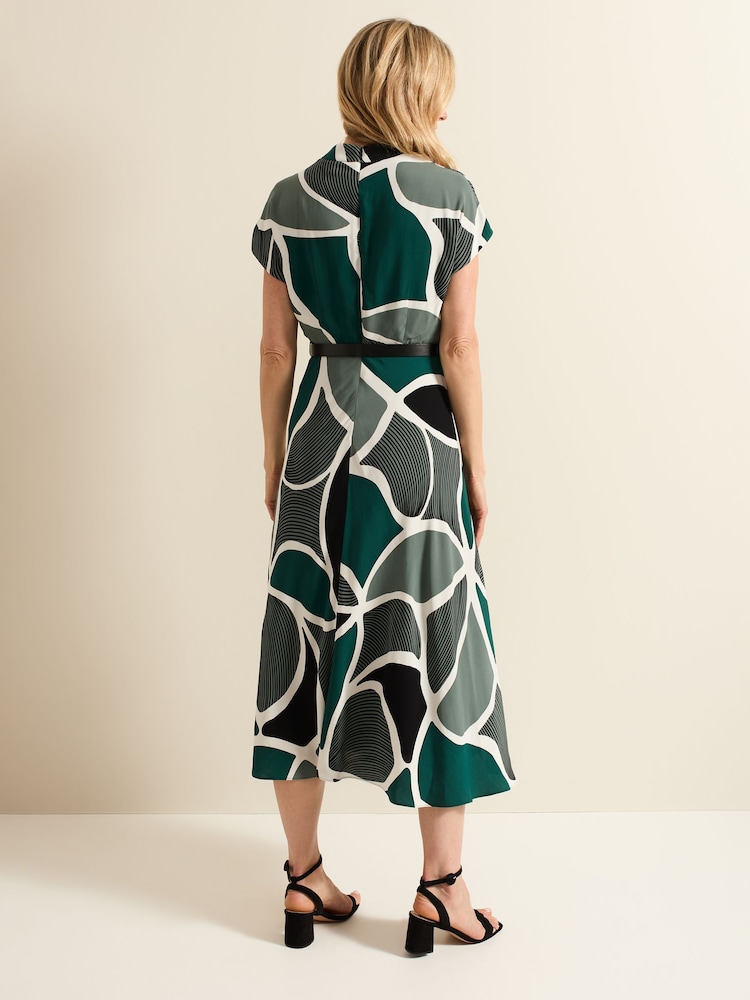 Phase Eight Green Zaynab Swirl Cowl Neck Midi Dress - Image 2 of 6