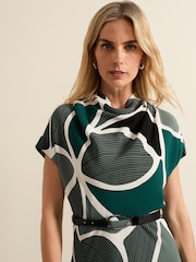 Phase Eight Green Zaynab Swirl Cowl Neck Midi Dress - Image 4 of 6