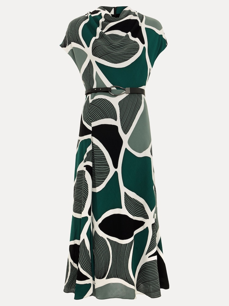 Phase Eight Green Zaynab Swirl Cowl Neck Midi Dress - Image 6 of 6