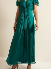Phase Eight Green Abbey Green Satin Maxi Dress - Image 3 of 6