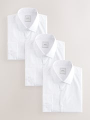 White Regular Fit Single Cuff Easy Care Smart Shirts 3 Pack - Image 1 of 6