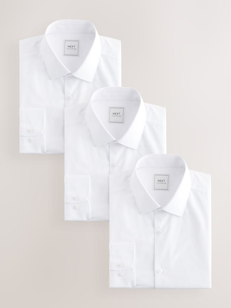 White Regular Fit Single Cuff Easy Care Smart Shirts 3 Pack - Image 1 of 6