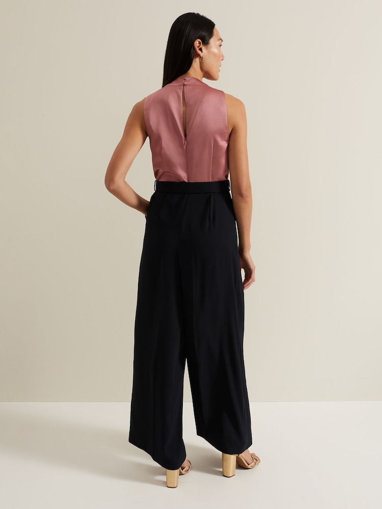 Phase Eight Black Sabina Satin Wide Leg Jumpsuit - Image 2 of 6