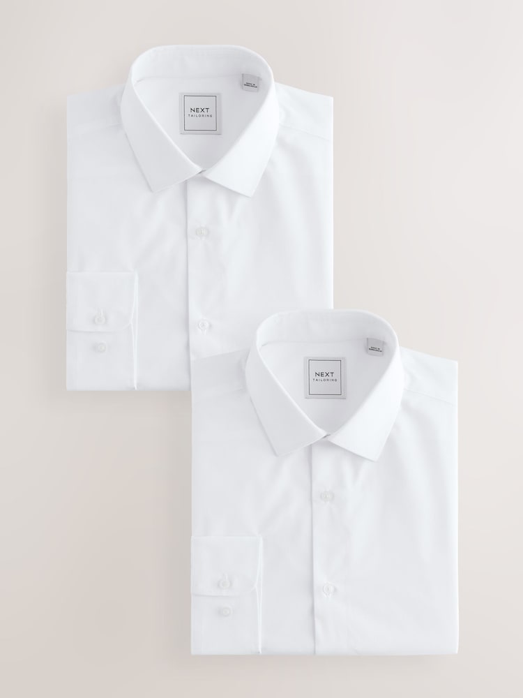 White Slim Fit Easy Care Long Sleeve Single Cuff Smart Shirts 2 Pack - Image 1 of 5