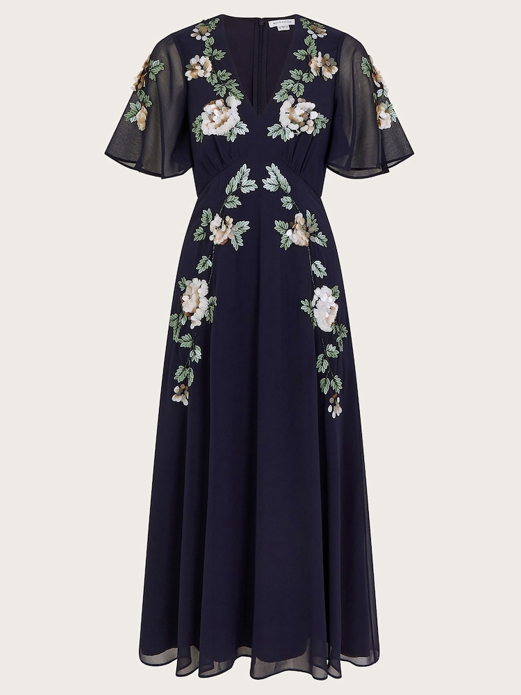 Monsoon Blue Cora Floral Embellished Midi Tea Dress - Image 5 of 5 Monsoon Blue Cora Floral Embellished Midi Tea Dress - Image 5 of 5