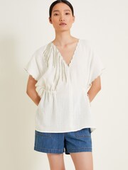 Monsoon Natural Cali Embroidered Leaf 100% Cotton Top - Image 1 of 4