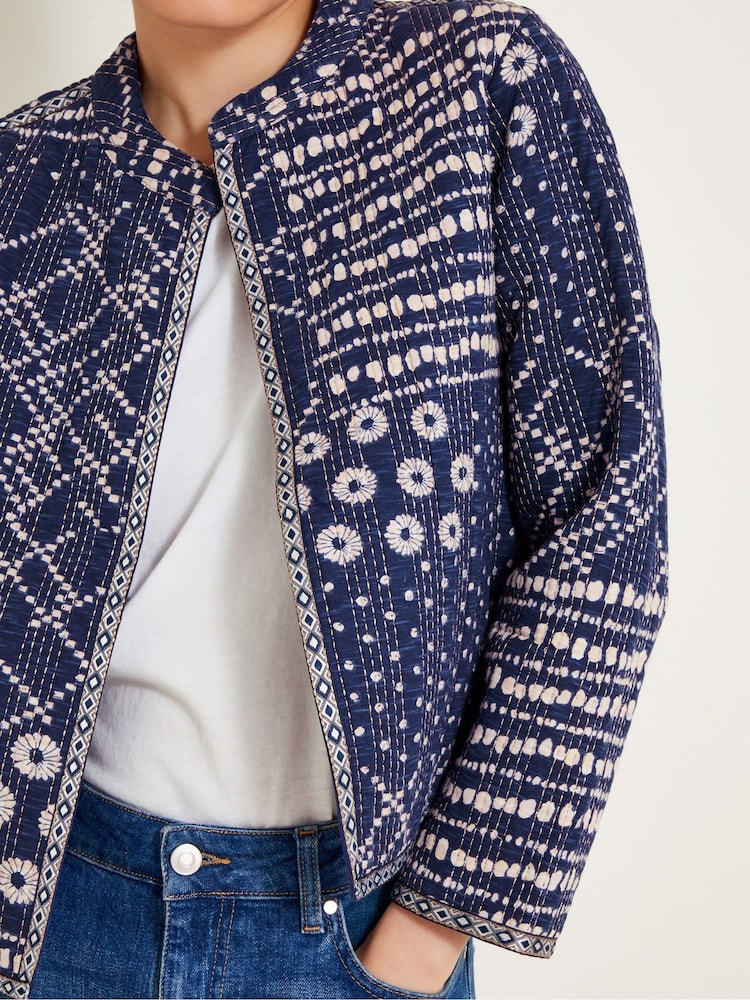 Monsoon Blue Cindy Patch Print 100% Cotton Jacket - Image 2 of 6 Monsoon Blue Cindy Patch Print 100% Cotton Jacket - Image 2 of 6