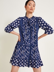 Monsoon Blue 100% Cotton Cindy Print Jersey Dress - Image 1 of 5