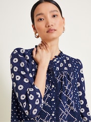 Monsoon Blue 100% Cotton Cindy Print Jersey Dress - Image 2 of 5
